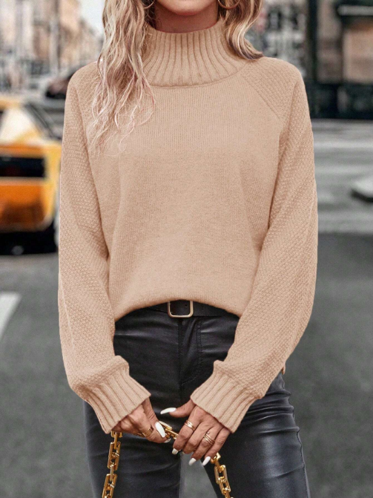 LUNE Loose Long Sleeve Solid Pullover Sweater With Raglan Sleeve