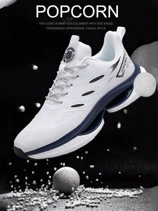 Men's White Athletic Shoes, Pu Leather Upper With Shock-Absorbing & Elastic & Durable Composite Sole, Casual Sports Running Shoes, Lightweight