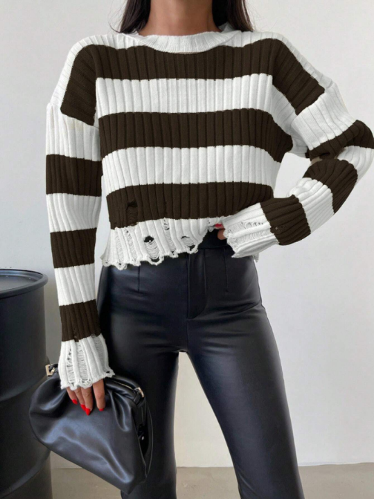 Women'S Striped Round Neck Sweater