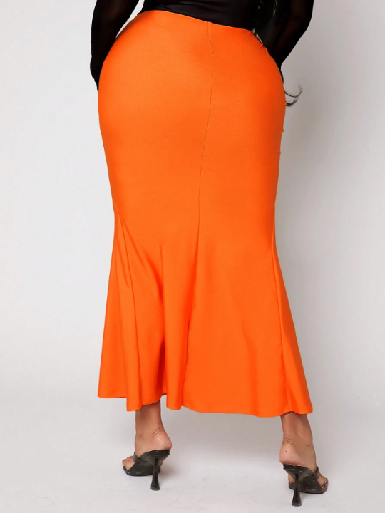 SXY Orange Women's Midi Skirt