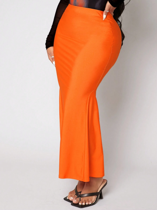 SXY Orange Women's Midi Skirt