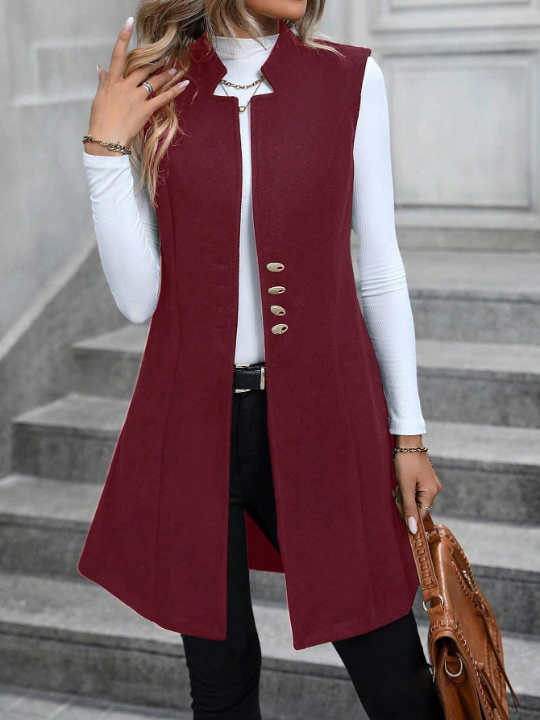 Sleeveless Overcoat With Side Pockets