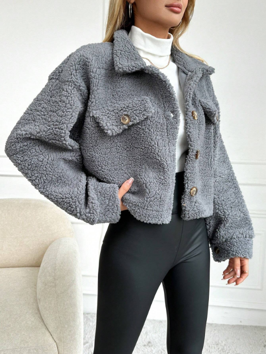 PETITE Teddy Bear Jacket With Lapel Collar Detail