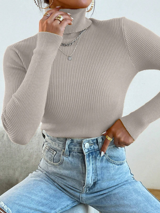 Mulvari Turtleneck Ribbed Knit Sweater Without Necklace