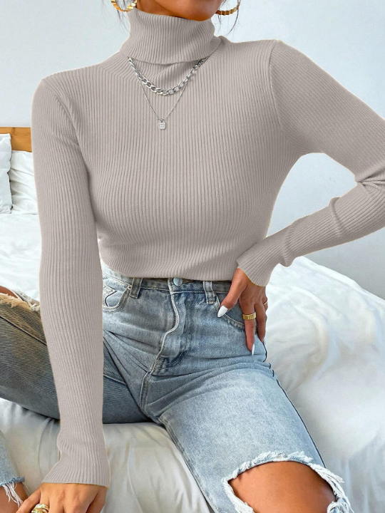 Mulvari Turtleneck Ribbed Knit Sweater Without Necklace