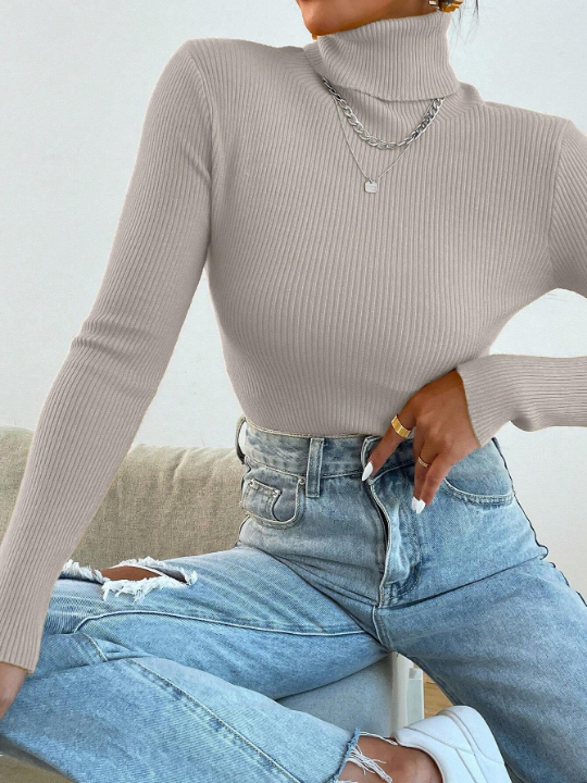 Mulvari Turtleneck Ribbed Knit Sweater Without Necklace