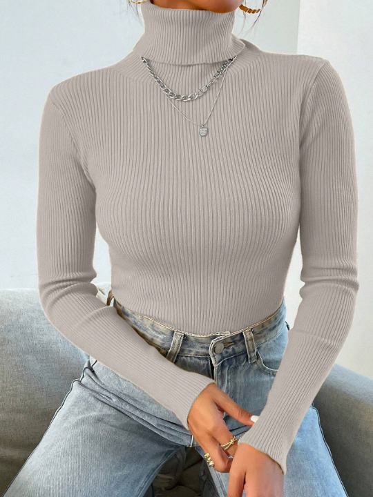 Mulvari Turtleneck Ribbed Knit Sweater Without Necklace