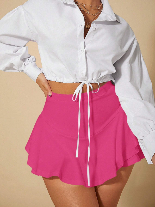 SXY High Waist Ruffle Trim Decorated Skort