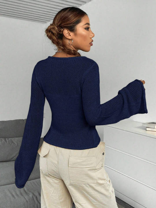 Versatile Sexy Bell Sleeve Sweater