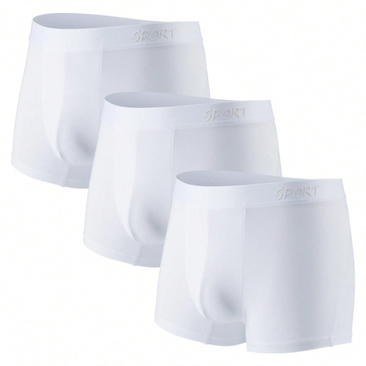 3pcs/Pack Men's White Polyester Quick-Dry Button-Free Flat-Angle Underwear