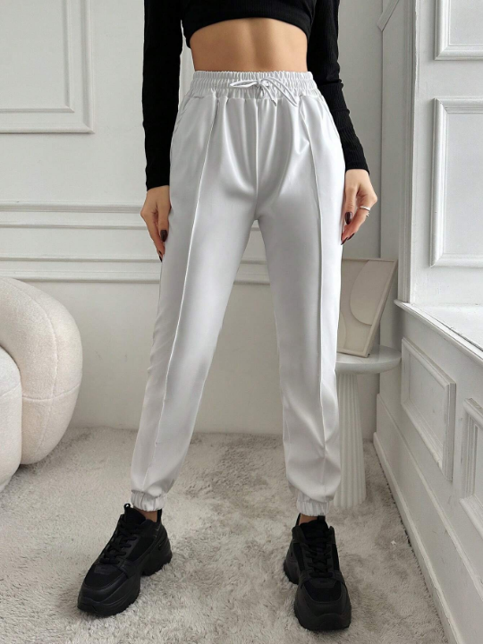 Women'S Solid Color Drawstring Waist Tapered Joggers