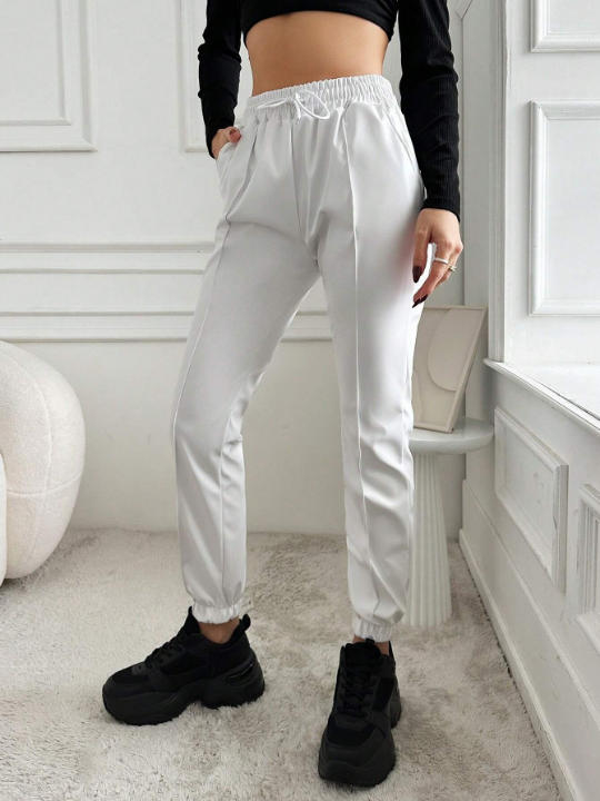 Women'S Solid Color Drawstring Waist Tapered Joggers