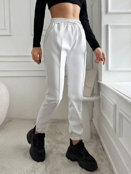 Women'S Solid Color Drawstring Waist Tapered Joggers