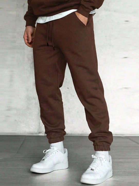 Men Solid Drawstring Waist Sweatpants