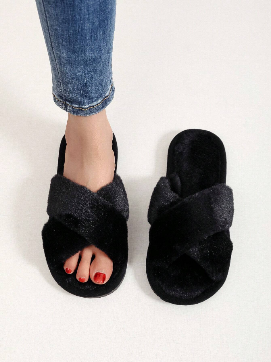 Fluffy Indoor Girls Cross Slippers Women's Shoes Home Slippers Lightweight Warm Winter Lightweight Furry Slippers