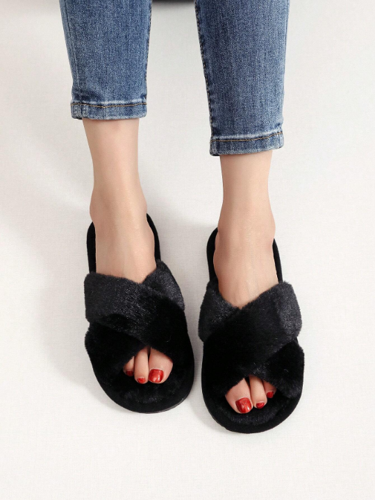 Fluffy Indoor Girls Cross Slippers Women's Shoes Home Slippers Lightweight Warm Winter Lightweight Furry Slippers