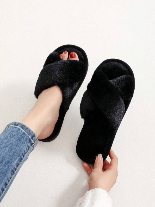 Fluffy Indoor Girls Cross Slippers Women's Shoes Home Slippers Lightweight Warm Winter Lightweight Furry Slippers