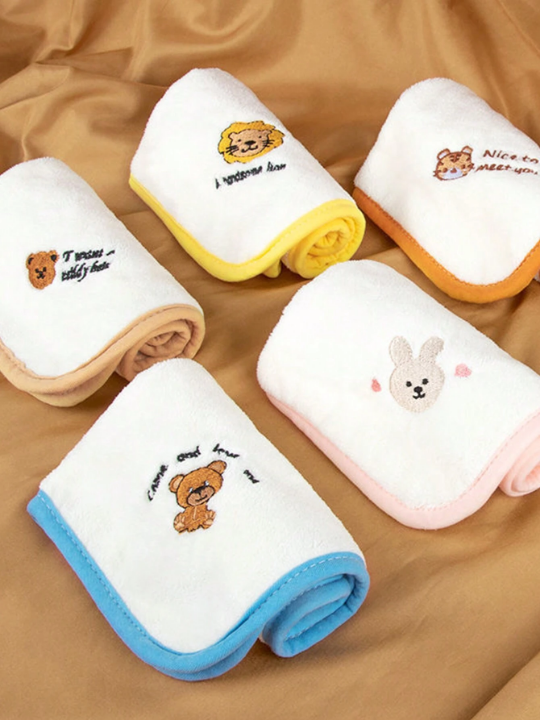 5pcs/Pack Baby Towel Set, Super Soft And Absorbent Towels Suitable For Newborns, Infant Bathing & Face Washing. Reusable Baby Wipe For Facial Cleansing, Bathing, And Dribble Wiping. Made Of Coral Velvet, Truly Soft And Strongly Absorbent For Kids' Skin.