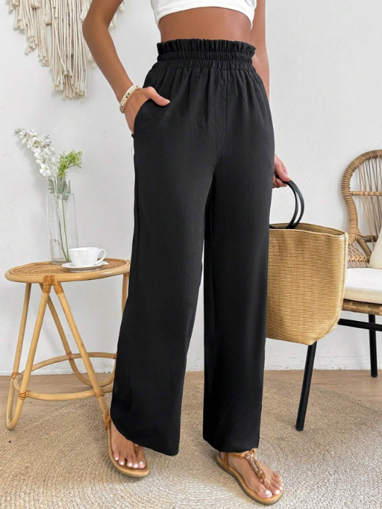 PETITE Women's Paper Bag Waist Straight Trousers