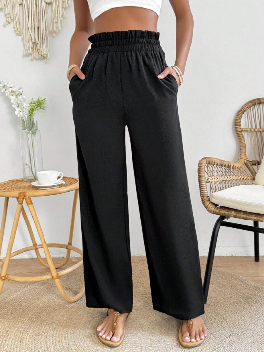 PETITE Women's Paper Bag Waist Straight Trousers