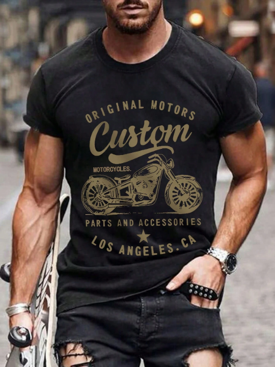 Men Motorcycle & Letter Graphic Tee