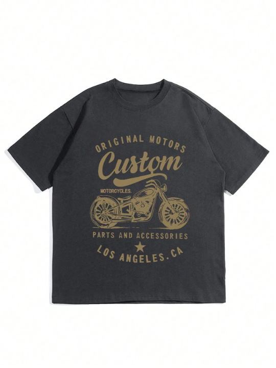 Men Letter & Motorcycle Print Tee