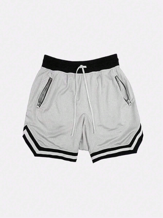 Men's Drawstring Contrast Tape Sports Shorts - Grey