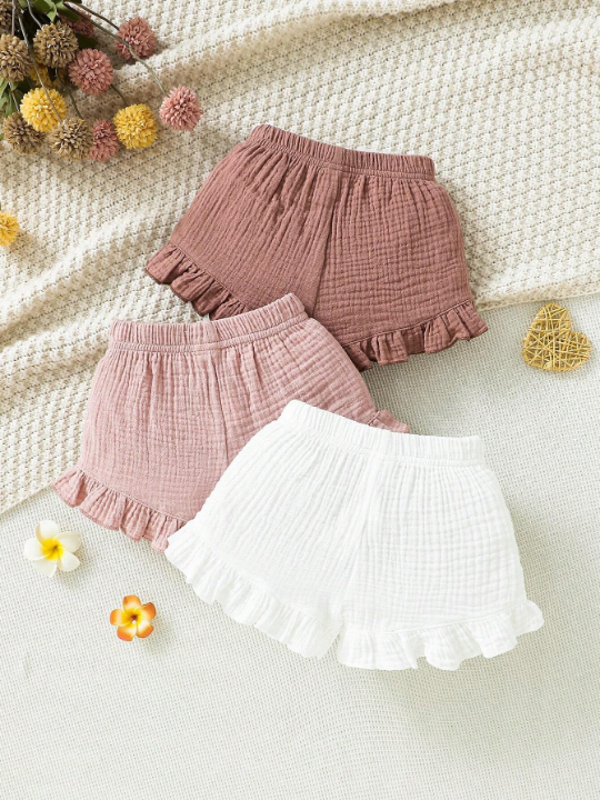 Three-Piece Set Of Ruffled Shorts For Baby Girls