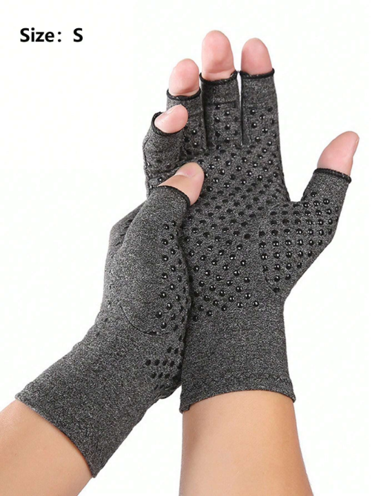 1 Pair Unisex Arthritis Gloves Grey Fingerless Gloves Warm Elastic Knit Gloves For Women & Men