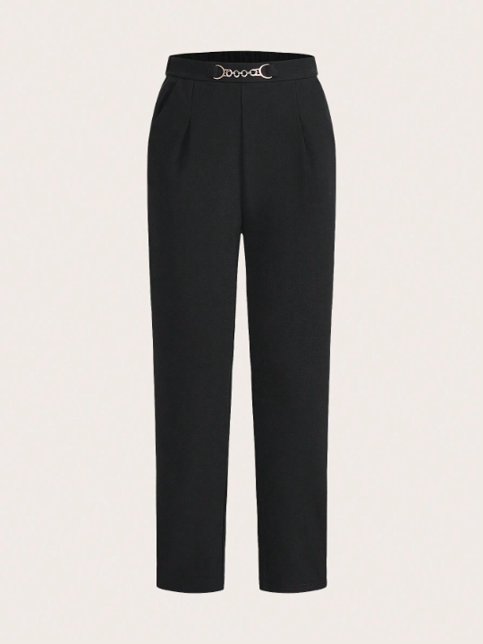 Priv Women's Black Chain Detailed Cross Pocket Trousers