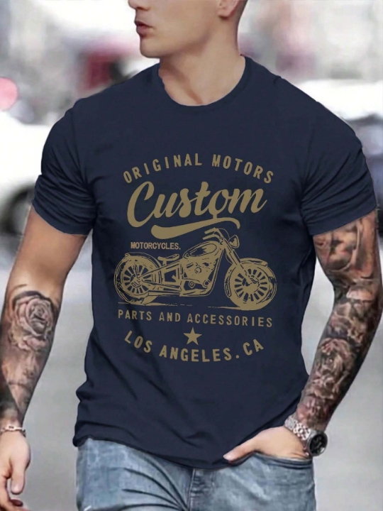 Men Motorcycle & Letter Graphic Tee