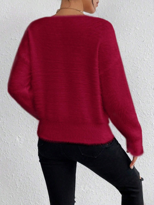 Essnce Solid Color V-Neck Sweater Pullover