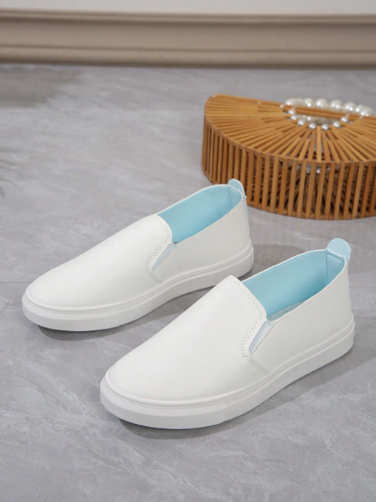 Women's Fashionable Comfortable White Round Toe Slip-On Flat Casual Sports Shoes