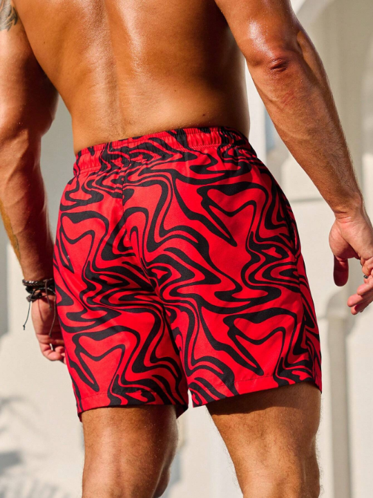 Manfinity Swimmode Men'S Abstract Fluid Print Drawstring Beach Shorts