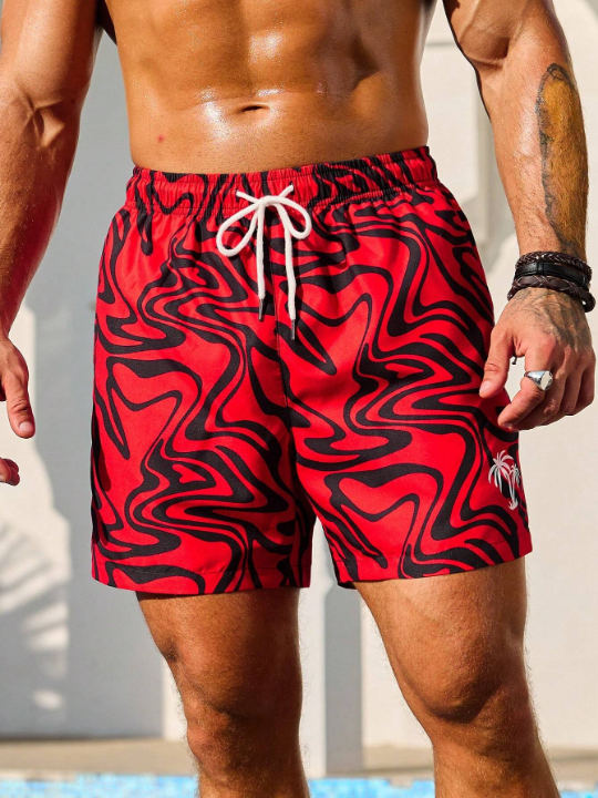 Manfinity Swimmode Men'S Abstract Fluid Print Drawstring Beach Shorts