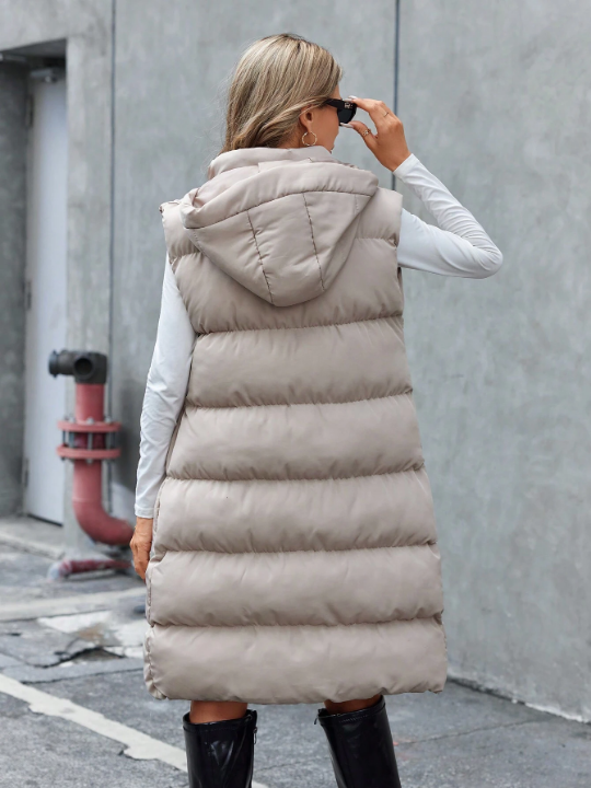 Zip Up Hooded Puffer Vest Coat