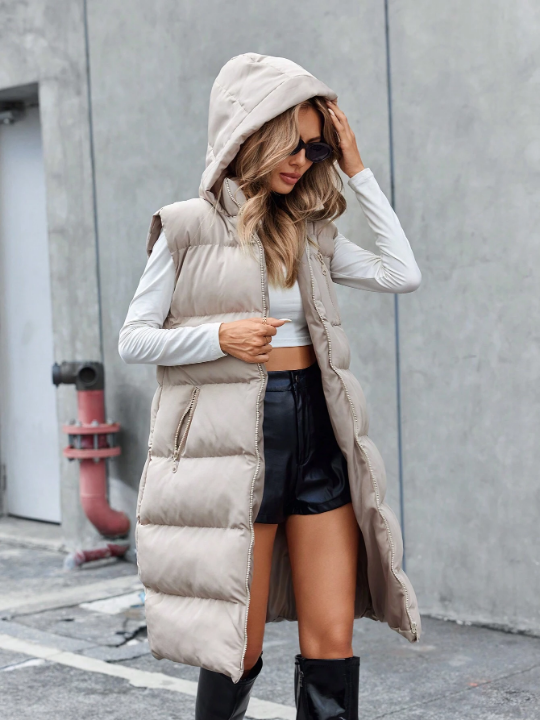 Zip Up Hooded Puffer Vest Coat