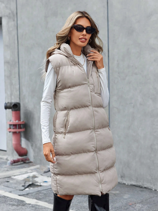 Zip Up Hooded Puffer Vest Coat