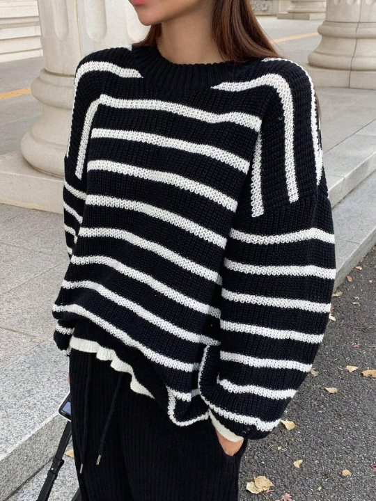 DAZY Striped Drop Shoulder Sweater