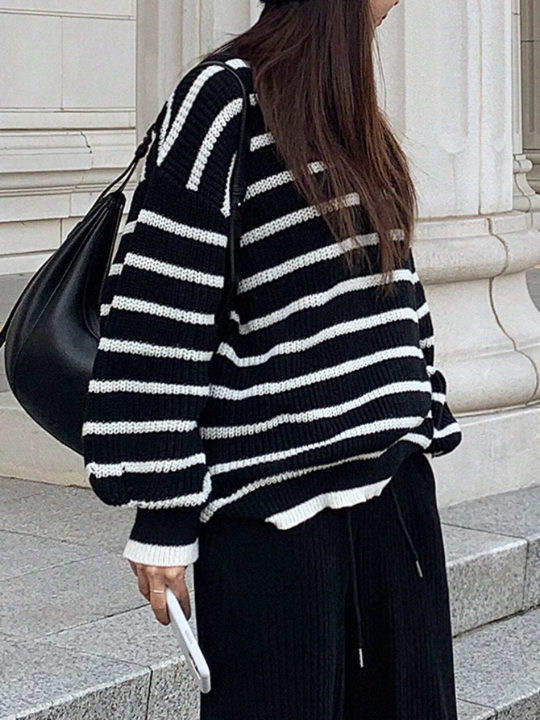 DAZY Striped Drop Shoulder Sweater