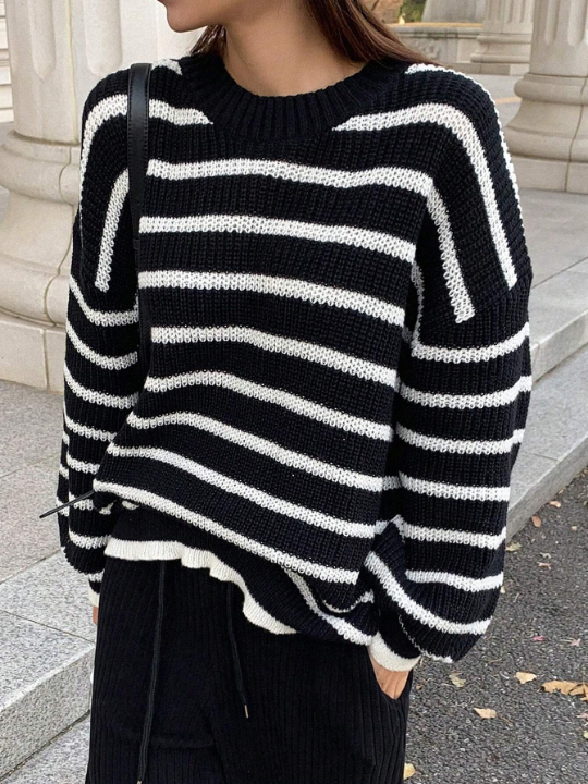 DAZY Striped Drop Shoulder Sweater