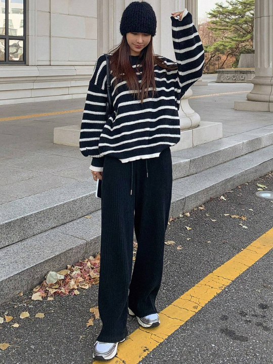 DAZY Striped Drop Shoulder Sweater