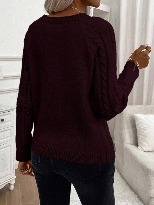 LUNE Women's Cable Knit Raglan Sleeve Sweater