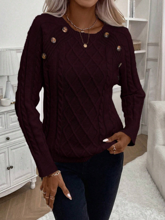 LUNE Women's Cable Knit Raglan Sleeve Sweater