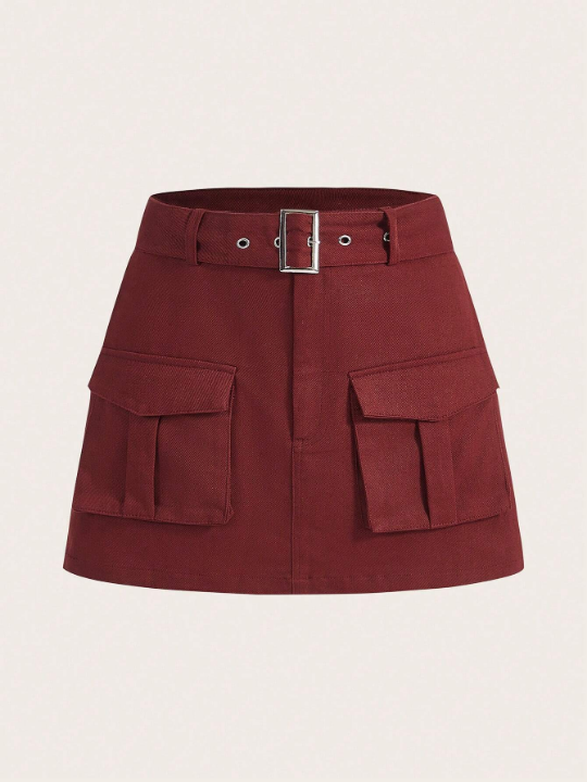 Coolane Solid Color Belted Skirt