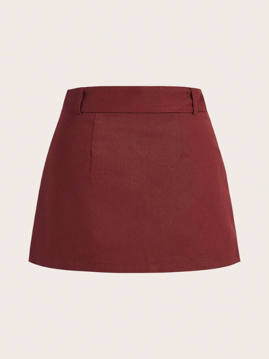 Coolane Solid Color Belted Skirt