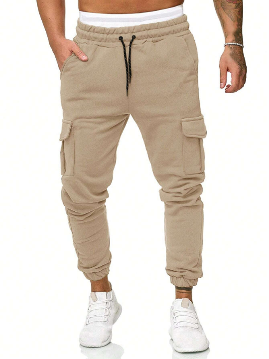 Manfinity Homme Men's Solid Color Drawstring Waist Cargo Sweatpants