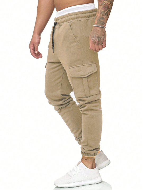 Manfinity Homme Men's Solid Color Drawstring Waist Cargo Sweatpants