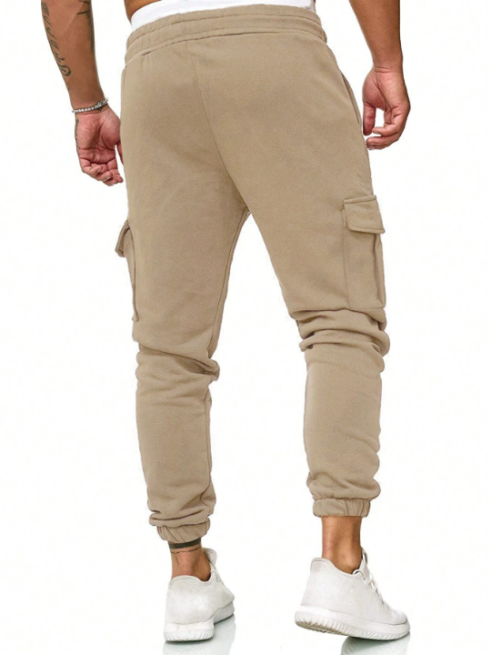 Manfinity Homme Men's Solid Color Drawstring Waist Cargo Sweatpants