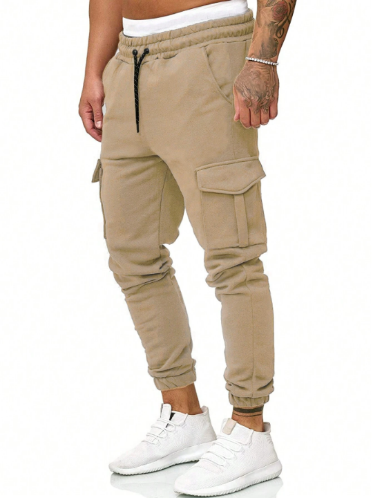 Manfinity Homme Men's Solid Color Drawstring Waist Cargo Sweatpants